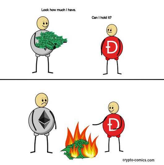 קומיקס ויראלי מ-2016 המתאר את ה-DAO שורף את הכסף של Ethereum קומיקס ויראלי מ-2016 המתאר את ה-DAO שורף את הכסף של Ethereum